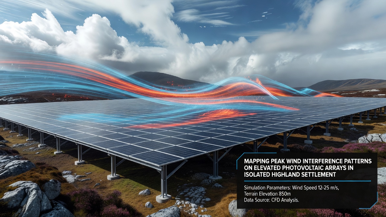 Visualization of mapped wind interference zones across multiple elevated photovoltaic arrays derived from sensor log analysis